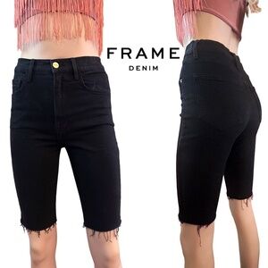 FRAME DENIM Black Bermuda Shorts Le Vintage Raw Edge Cut Offs 5-Pocket Dungaree